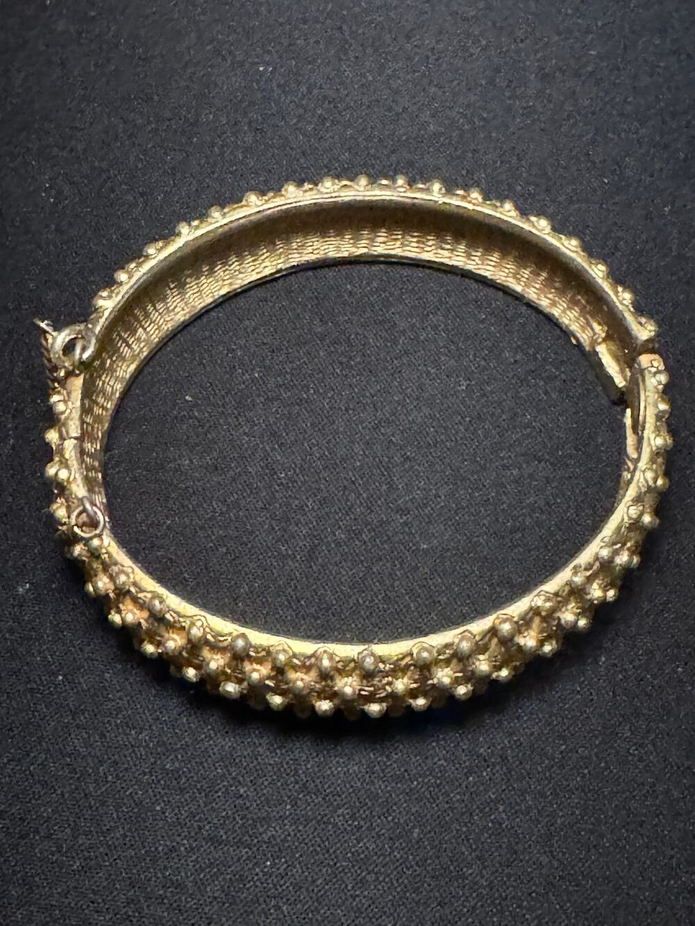 Hattie Carnegie Brushed Dot Textured Gold Tone Hinged Bracelet